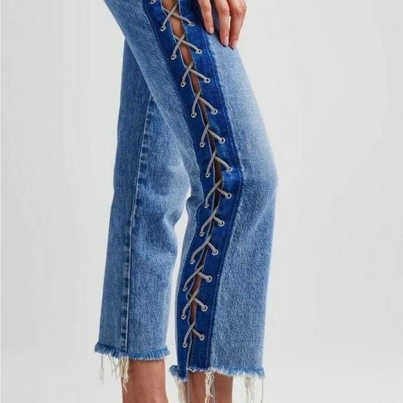 HUDSON Sz28 ZOEEY HI-WAIST CROP STRAIGHT LACE UP JEANS HIGH SPIRITS NWT - Picture 7 of 11